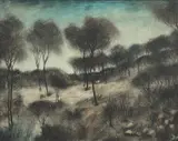 Pro Hart, Landscape with Parrots 1967