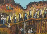 Sam Byrne, Mount Robe Mine 1890, Camels Transport Ore, oil and enamel on composition board