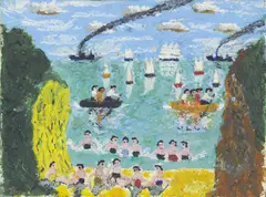 Sam Byrne, The Arrival, gouache on paper