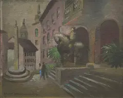 Vincent Brown, Monument of King Peter I in Ljubljana, Yugoslavia 1937, 1937, oil on canvas on board