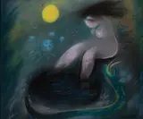 Arthur Boyd, Figure with Black Pond and Serpent c1962, c1962, pastel on paper
