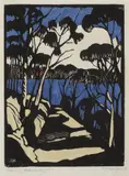 Margaret Preston, Harbour Foreshore 1925, 1925, hand coloured woodcut