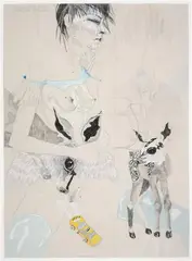 Del Kathryn Barton, I was a Little Surprised to Observe the Mid-Wife Drive up in a Hot-Rod 2002, 2002, pencil and pastel on paper