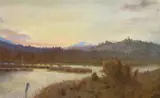 William Piguenit, Lake and Mountains, oil on canvas on board
