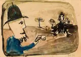 Policeman Chasing Mrs Kelly (Study for the Kelly Series) 1946 by Sidney Nolan, 1946, felt tip pen and ink on paper, sold Jun 2009