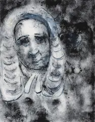 David Boyd, Judge - Study for Trial, mixed media on paper