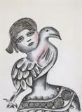Mirka Mora, Girl and Bird 1966, 1966, charcoal and pastel on paper
