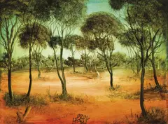 Landscape by Pro Hart, oil on board, sold Jun 2009