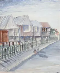 Laurence Hope, Queensland Terrace with Figure, watercolour on paper