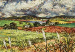 Arthur Evan Read, Landscape with Canefields, oil on canvas on composition board