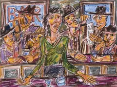 Pasquale Giardino, The Bar, pastel on paper