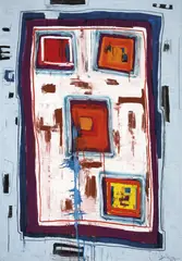 Yvette Swan, Sitting with Andy in the Office on Broadway 2003, 2003, oil, graphite, enamel spray paint on linen