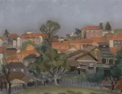 Desiderius Orban, Rooftops, pastel on paper