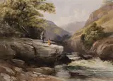 Fishing in a Gorge by Louis Buvelot, watercolour on paper, sold Jun 2009
