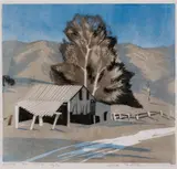 Lesbia Thorpe, Along the Track, linocut