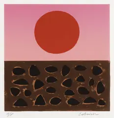 Landscape with Red Sun by John Coburn, colour screenprint, sold Jun 2009