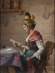 Hans Hamza, The Letter, oil on board