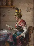 Hans Hamza, The Letter, oil on board