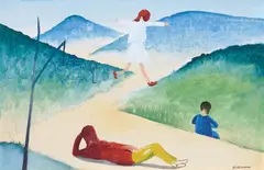 Three Children by Charles Blackman, oil and synthetic polymer paint on paper on board, sold Mar 2009