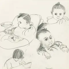 Babies at Breakfast c1946 by John Perceval, c1946, pencil on paper, offered Mar 2009