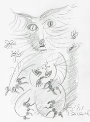 John Perceval, Cat 1987, 1987, pencil on paper