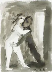 Garry Shead, Dancing Couple 1998, 1998, watercolour and ink on paper