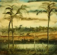 The Channel, Egypt by Pro Hart, oil on composition board, sold Mar 2009