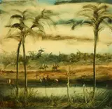 Pro Hart, The Channel, Egypt, oil on composition board