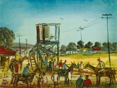 Race Track by Pro Hart, oil on canvas on composition board, sold Mar 2009