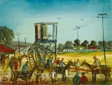 Pro Hart, Race Track, oil on canvas on composition board