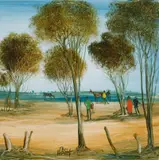 Pro Hart, Bush Scene, oil on board