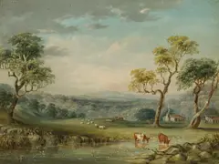 George Edwards Peacock, Settlers Cottages, oil on board
