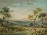 George Edwards Peacock, Settlers Cottages, oil on board