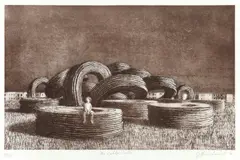 The Cable Coils 2001 by Jeffrey Smart, 2001, etching and aquatint, sold Mar 2009