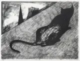 Charles Blackman, Night Cat 1977, 1977, lithograph