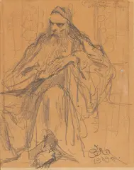 Studium postaci Mieszka III Starego by Jan Matejko, 1869, ołówek, papier naklejony na tekturę, sold Oct 2024