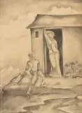 Eugeniusz Zak, Para kochanków, ok. 1917, akwarela, tusz, ołówek, papier