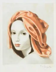 Tamara Łempicka, Kobieta w pomarańczowym turbanie, ok. 1956, akwatinta barwna, papier
