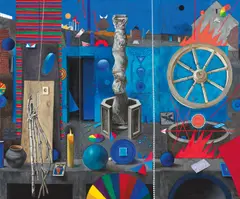 Zbigniew Makowski, Et transivit vadum Iaboc tradvctisque omnibus quae ad se pertinebant mansit solus (tryptyk), 1974, akryl, płótno