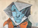 Stasys Eidrigevičius, Twarz w kapeluszu, 1994, technika mieszana, papier