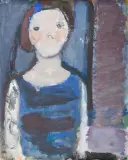 Popiersie kobiety w niebieskiej sukni by Artur Nacht-Samborski, ok. 1962, olej, papier na płótnie, sold Jun 2014