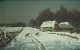 Wiktor Korecki, Pejzaż zimowy z wilkami, olej, płótno