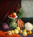 Kazimierz Poczmański, Martwa natura z kalafiorem i kapustą, olej, płótno