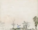 Leon Wyczółkowski, PEJZAŻ Z MŁYNEM, akwarela, papier