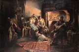 Stanisław Kaczor-Batowski, SCENA PRZED KOMINKIEM, 1894, olej, płótno