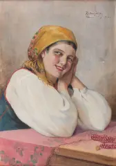 Kasper Zelechowski, DZIEWCZYNA W ŻÓŁTEJ CHUŚCIE, 1926, olej, płyta, 68,5 x 48 cm sygn. p.g.: K. Żelechowski/ 1926