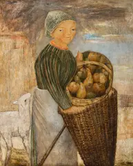 Tadeusz Makowski, DZIEWCZYNKA Z KOSZEM OWOCÓW I BARANKIEM, 1923, olej, płótno