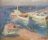 Zygmund Schreter, PEJZAŻ PORTOWY, olej, płótno