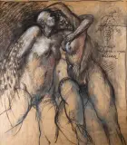 TRZY GRACJE WALCZĄCE O WYROK APOLLINA by Franciszek Starowieyski, 1996, pastel, węgiel, kreda, papier, sold Mar 2016