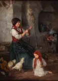 Otolia Kraszewska, W WIEJSKIEJ IZBIE, olej, płótno